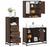 Teenpull Juego de muebles de baño de 3 piezas, aspecto de roble marrón, madera, metal, 65 x 20 x 60 cm, armario con espejo, armario para lavabo, armario para cuarto de baño