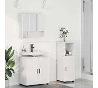 Teenpull Juego de muebles de baño de 3 piezas, color blanco, madera y metal, montaje en pared, con espejo, 6 puertas con bisagras, diseño de ahorro de espacio, moderno juego de muebles de baño