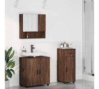 Teenpull Juego de muebles de baño de 3 piezas con efecto roble marrón, montaje en pared, armario para debajo del lavabo, armario con espejo, armario de baño, patas de metal, espacio de almacenamiento