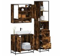 Teenpull Juego de muebles de baño de 3 piezas en compuesto de madera de roble ahumado, gabinete de espejo, unidad de vanidad, gabinete alto, almacenamiento montado en la pared, área de lavado para