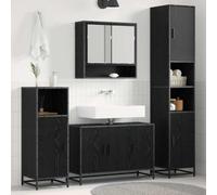 Teenpull Juego de muebles de baño de 4 piezas, aspecto de roble negro, material de madera, montaje en pared, armario con espejo, armario bajo lavabo, armarios de baño, diseño moderno, duradero