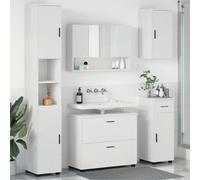 Teenpull Juego de muebles de baño de 5 piezas, color blanco, madera contrachapada y metal, 35 x 30 x 192 cm, con espejo, armario bajo lavabo, armarios, diseño moderno para su baño