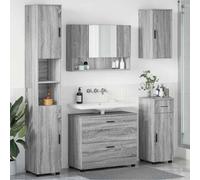 Teenpull Juego de muebles de baño de 5 piezas, madera contrachapada Sonoma gris y metal, moderno juego de muebles de baño con armario con espejo, amplio espacio de almacenamiento para su baño, fácil