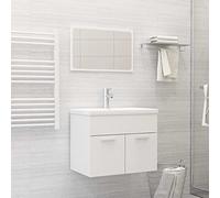 Teenpull Juego de muebles de baño de madera blanca de 60 cm con lavabo de cerámica empotrable, espejo, grifo, desagüe, diseño moderno para cuarto de baño