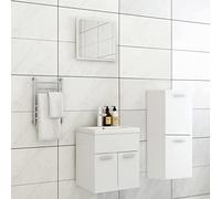 Teenpull Juego de muebles de baño de madera blanca, moderno, con lavabo, armario midi espejo, grifo, desagüe push abierto, juego de muebles de baño de 4 piezas para almacenamiento