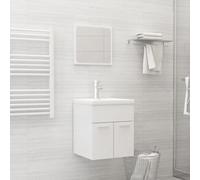Teenpull Juego de muebles de baño de madera blanco brillante, 41 x 38,5 x 46 cm, con lavabo de cerámica, espejo, grifo de agua, desagüe push abierto, para cuarto de baño