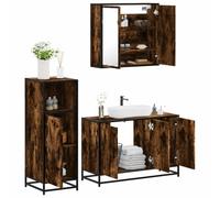 Teenpull Juego de muebles de baño de madera de roble ahumado, armario para debajo del lavabo, marco de metal, armario de espejo de baño moderno, armario de baño robusto para organización