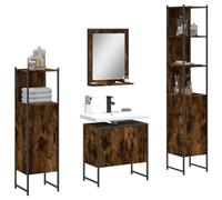 Teenpull Juego de muebles de baño de madera de roble ahumado, mueble de baño con espejo, gran espacio de almacenamiento, estable