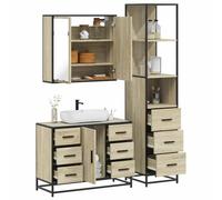 Teenpull Juego de muebles de baño de madera de roble Sonoma, 3 piezas, armario de lavabo, armario con espejo, armario de baño, armario de baño, resistente, duradero, para su cuarto de baño