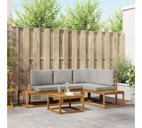 Teenpull Juego de muebles de exterior con cojín de 5 piezas de madera de acacia, módulo Lounge con esquina y parte central, resistente a la intemperie para terraza, balcón, jardín de invierno, patio
