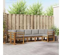Teenpull Juego de muebles de exterior con cojines de 7 piezas de madera maciza de acacia natural gris claro modular para jardín, terraza, zona de piscina, cómodo grupo de asientos con reposabrazos