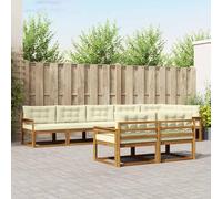 Teenpull Juego de muebles de exterior con cojines de 8 piezas de madera maciza de acacia en color natural y crema, conjunto modular para jardín, terraza y salón, incluye cojines para un descanso