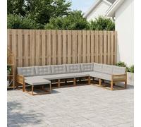 Teenpull Juego de muebles de exterior de 8 piezas con cojines de madera maciza de acacia y textileno, color gris claro, para jardín, salón, terraza, cómodo grupo de asientos