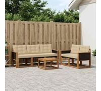 Teenpull Juego de muebles de exterior de madera de acacia maciza, 6 piezas, con cojines beige, resistentes a la intemperie y fáciles de limpiar, para jardín, terraza, salón, conjunto de asientos con