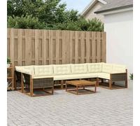 Teenpull Juego de muebles de exterior de madera maciza de acacia con cojines de color crema, 8 piezas, para jardín, terraza, salón, diseño moderno y disposición flexible