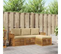 Teenpull Juego de muebles de exterior de madera maciza de acacia con cojines en color beige natural, 4 piezas, resistente a la intemperie y duradero, para jardín, terraza, salón y confort