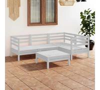 Teenpull Juego de Muebles de jardín 5 Piezas Madera Maciza Pino Blanco Conjunto Exterior terraza Patio Comedor sofá Modular rinconera con Mesa reposapiés para Descanso y Ocio en Porche Piscina