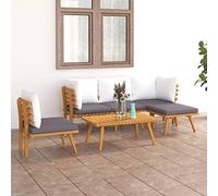 Teenpull Juego de Muebles de jardín 6 Piezas con Cojines Gris Oscuro y Blanco Madera Maciza de Acacia para terraza Patio Exterior con sofá rinconera Mesa reposapiés Ideal para Descanso y reunión al
