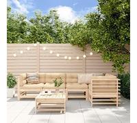 Teenpull Juego de Muebles de jardín 6 Piezas Madera Maciza de Pino Conjunto Exterior Modular para terraza Patio balcón con sofá rinconera Mesa reposapiés cómodo Resistente para Ocio y reunión
