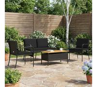 Teenpull Juego de muebles de jardín con cojín, juego de jardín resistente a la intemperie, de acero con recubrimiento en polvo, polirratán, mesa de madera de acacia aceitada, fácil de limpiar para