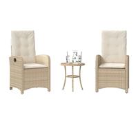 Teenpull Juego de muebles de jardín con cojines beige de poliratán de 3 piezas, con sillones ajustables y mesa, muebles de balcón para exteriores, resistentes a la intemperie, fácil de limpiar, para
