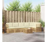 Teenpull Juego de muebles de jardín de 7 piezas, color blanco, crema, poliéster, con mesa y grupo de asientos para terraza y jardín, moderno juego de salón con cómodos cojines y disposición modular