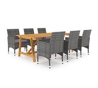Teenpull Juego de muebles de jardín de 7 piezas, color gris, mesa de madera de acacia y sillas de ratán sintético, juego de muebles para exteriores, para terraza, balcón, jardín, cómodo conjunto de