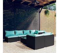 Teenpull Juego de muebles de jardín de 8 piezas, color negro y ratán con cojines de color azul agua, modular para exteriores, para terraza, balcón, marco de acero resistente