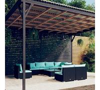 Teenpull Juego de muebles de jardín de 9 piezas, color negro, polirratán con cojines azul agua, juego de muebles modulares para exteriores para terraza y balcón