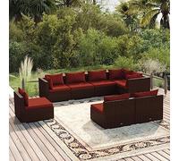 Teenpull Juego de muebles de jardín de polirratán, 8 piezas, color marrón, con cojines de color rojo canela, diseño modular, resistente al agua, para terraza y balcón