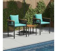 Teenpull Juego de muebles de jardín de polirratán con cojín negro turquesa, 2 sillones individuales de 58 x 54 x 74,5 cm y mesa de 40 x 40 x 38 cm, resistente a la intemperie, patas ajustables para