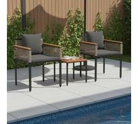Teenpull Juego de muebles de jardín de polirratán con cojines gris oscuro, 2 sillones individuales de 58 x 54 x 75 cm y mesa de 40 x 40 x 38 cm, resistente a la intemperie, patas ajustables, cómodo