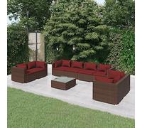 Teenpull Juego de muebles de jardín de ratán sintético resistente al agua, 9 piezas, con cojines suaves de color rojo canela, conjunto modular de muebles para exteriores para terraza y balcón