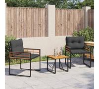 Teenpull Juego de muebles de jardín gris pálido con cojines de 3 piezas de madera maciza de acacia y acero pulverizado, resistente a la intemperie, para terraza, balcón y exterior, fácil de limpiar y