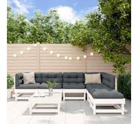 Teenpull Juego de Muebles de jardín Madera Maciza de Pino Blanco 7 Piezas sofá Modular rinconera reposapiés Mesa para terraza Patio balcón Comedor Descanso y Ocio