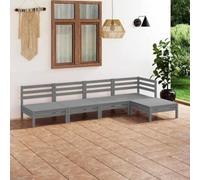 Teenpull Juego de Muebles de jardín Madera Maciza de Pino Gris 5 Piezas Modular rinconera con sofá, Mesa, reposapiés para terraza, Patio, balcón y Comedor Exterior Descanso y Ocio
