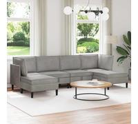 Teenpull Juego de muebles de salón de terciopelo gris claro con cojines y espacio de almacenamiento, 6 piezas de madera contrachapada con espuma, juego ergonómico para interiores