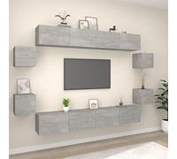 Teenpull Juego de muebles de TV de 8 piezas, material de madera gris hormigón con mucho espacio de almacenamiento, montaje en pared, armario bajo y aparador, ideal para salón, cine en casa