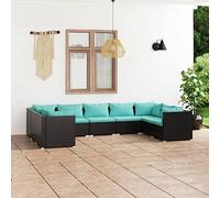Teenpull Juego de muebles modulares de jardín de ratán negro de 9 piezas, con cómodos cojines azul agua, para patio y balcón