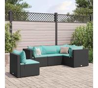 Teenpull Juego de salón de jardín de 5 piezas, ratán de polirratán negro, muebles modulares para exteriores, balcón, terraza, cómodo asiento, cojines azul agua