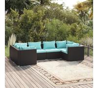 Teenpull Juego de salón de jardín de polirratán negro, sofá modular con cojines, color azul agua, balcón, terraza, muebles para hasta 6 personas