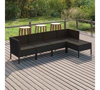 Teenpull Juego de salón de jardín de polirratán negro, sofá modular para exteriores con cómodos cojines y reposapiés, muebles de terraza resistentes a la intemperie para balcón y piscina