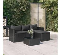 Teenpull Juego de salón de jardín de ratán sintético negro con sofá de 3 plazas, reposapiés y mesa, resistente a la intemperie, fácil de limpiar, juego de jardín para terraza, balcón, patio, conjunto