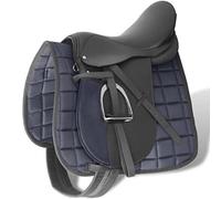 Teenpull Juego de sillines para montar a caballo, 16 pulgadas, piel auténtica, 14 cm, ancho de cámara, 5 en 1, con correa, estribo, estribo, cubierta para montar en senderismo, torneo y ocio