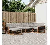 Teenpull Juego de sofá de 6 piezas para exteriores con cojines de madera maciza de acacia y textileno en gris claro y natural, 327 x 168,5 x 73 cm, resistente a la intemperie, para terraza y jardín