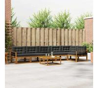 Teenpull Juego de sofá de 7 piezas con cojín de madera maciza de acacia natural antracita para jardín, terraza, salón con mesa y diseño modular para un acogedor grupo de asientos