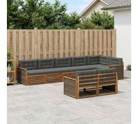 Teenpull Juego de sofá de 8 piezas con cojines de madera de acacia natural y antracita, juego de muebles para patio y jardín, conjunto de asientos modulares con diseño de lamas, resistente a la