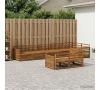 Teenpull Juego de sofá de 8 piezas de madera de acacia natural maciza, resistente a la intemperie, conjunto de jardín con asiento modular, diseño de lamas, reposabrazos cómodos, ideal para patio y