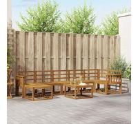 Teenpull Juego de sofá de 8 piezas de madera maciza de acacia natural, conjunto de asientos modulares con mesa y taburetes para jardín, piscina y terraza, muebles duraderos para salón y salón