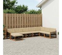 Teenpull Juego de sofá de 8 piezas para exteriores con cojines de madera maciza de acacia natural y beige, conjunto de asientos estables para salón y jardín, incluye taburete y reposabrazos